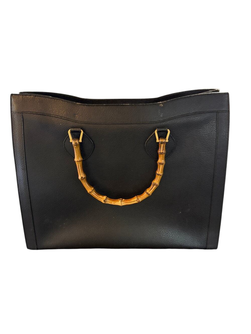 Gucci Vintage Gucci Black Leather Diana Bamboo Tote Bag Black